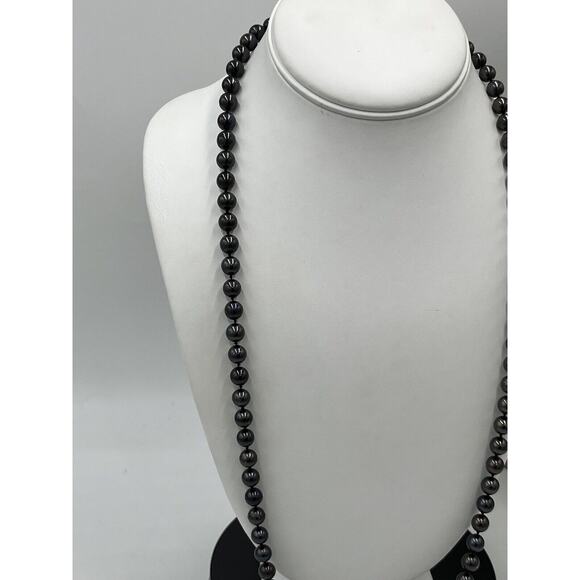 Gray Black Long Opera Length Pearl 14k White Gold Clasp Diamond Chips Necklace - Picture 3 of 11